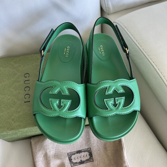 Gucci Shoes - NEW GUCCI WOMENS SANDALS SLINGBACK LOGO GG GREEN SZ 39